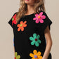 BiBi Flower Round Neck Cap Sleeve Knit Top