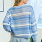 First Love Striped Long Sleeve Openwork Knit Top