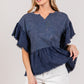 SAGE + FIG Ruffle Sleeve Washed Short Sleeve Blouse