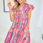 First Love Full Size Printed Ruffle Cap Sleeve Tiered Dress