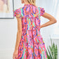 First Love Full Size Printed Ruffle Cap Sleeve Tiered Dress