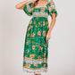 SAGE + FIG Printed Smocked Short Sleeve Midi Dress