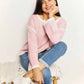 Double Take Contrast Detail Dropped Shoulder Knit Top