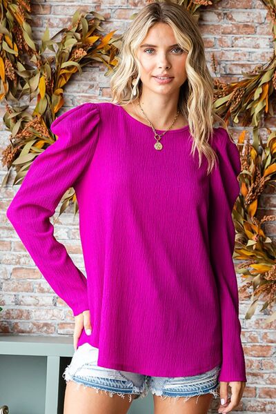 First Love Texture Puff Sleeve Round Neck Blouse