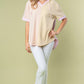 White Birch Full Size Striped Short Sleeve Drawstring Hooded Top