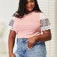 Double Take Leopard Lace Trim Ribbed Round Neck Top