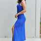 Culture Code Look At Me Full Size Notch Neck Maxi Dress with Slit in Cobalt Blue