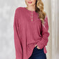 Basic Bae Full Size Ribbed Half Button Long Sleeve High-Low T-Shirt