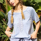 POL Short Sleeve Lace Crochet Panel Top