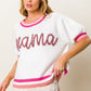 BiBi MAMA Contrast Trim Short Sleeve Sweater