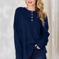 Basic Bae Full Size Ribbed Half Button Long Sleeve High-Low T-Shirt
