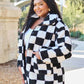 Double Take Full Size Checkered Button Front Coat with Pockets