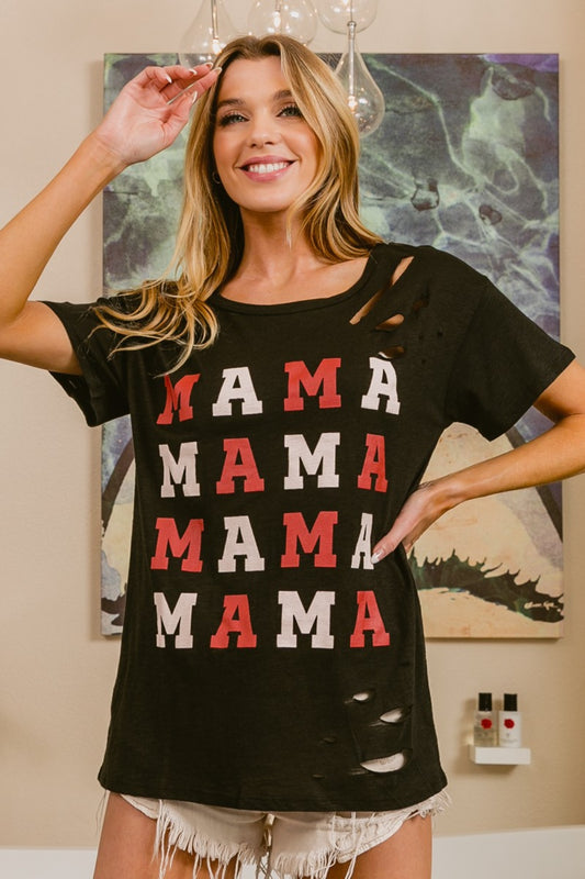 BiBi MAMA Graphic Distressed Short Sleeve T-Shirt