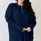 Basic Bae Full Size Ribbed Half Button Long Sleeve High-Low T-Shirt