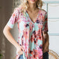 Heimish Full Size Floral V-Neck Short Sleeve Babydoll Blouse