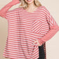 Culture Code Oversize Striped Round Neck Long Sleeve Slit T-Shirt