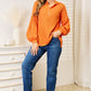 Double Take Side Slit Buttoned Waffle Knit Hoodie
