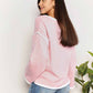 Double Take Contrast Detail Dropped Shoulder Knit Top