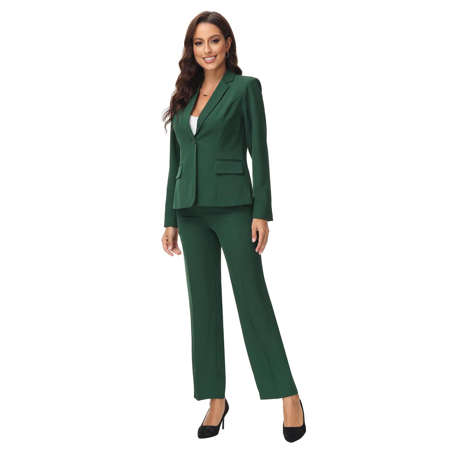 Elegant 2 Piece Pant Suit Set (Green,Large)