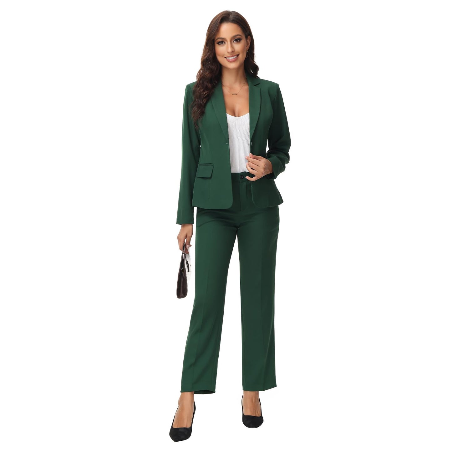 Elegant 2 Piece Pant Suit Set (Green,Large)