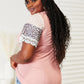 Double Take Leopard Lace Trim Ribbed Round Neck Top