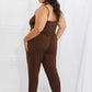 Capella Comfy Casual Full Size Solid Elastic Waistband Jumpsuit in Chocolate
