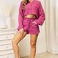 Double Take Buttoned Long Sleeve Top and Shorts Set