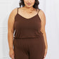 Capella Comfy Casual Full Size Solid Elastic Waistband Jumpsuit in Chocolate