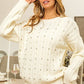 BiBi Pearl & Rhinestone Decor Long Sleeve Sweater