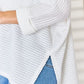 Zenana Full Size Waffle Knit V-Neck Long Sleeve Slit Top