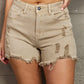 RISEN Katie Full Size High Waisted Distressed Shorts in Sand