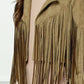 Veveret Suede Fringe Long Sleeve Moto Jacket