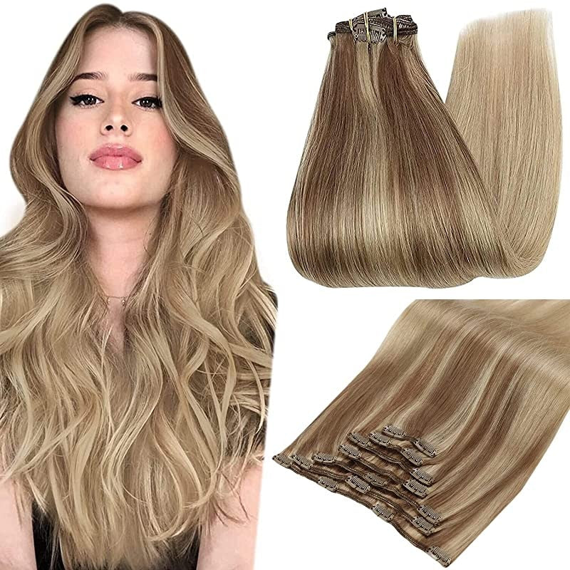 Clip In Human Hair Extensions Balayage Ombre Blonde Black Hairpins 7pcs 120g Double Weft 100% Machine Remy