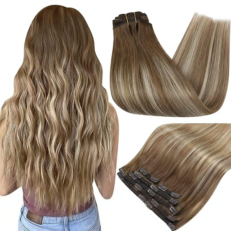 Clip In Human Hair Extensions Balayage Ombre Blonde Black Hairpins 7pcs 120g Double Weft 100% Machine Remy