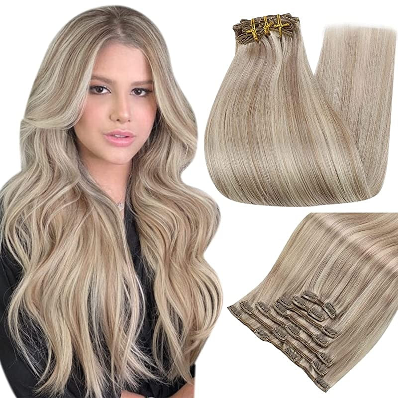 Clip In Human Hair Extensions Balayage Ombre Blonde Black Hairpins 7pcs 120g Double Weft 100% Machine Remy