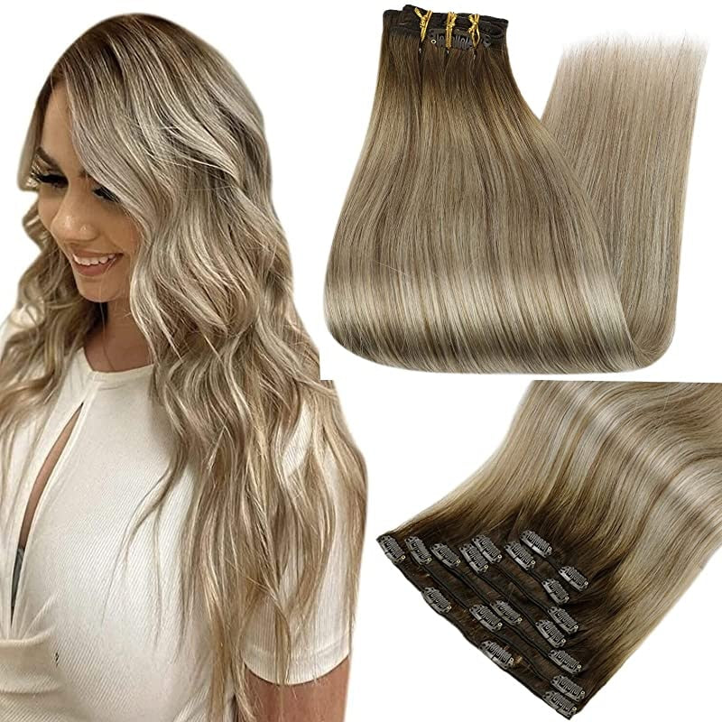 Clip In Human Hair Extensions Balayage Ombre Blonde Black Hairpins 7pcs 120g Double Weft 100% Machine Remy