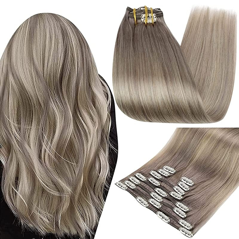 Clip In Human Hair Extensions Balayage Ombre Blonde Black Hairpins 7pcs 120g Double Weft 100% Machine Remy