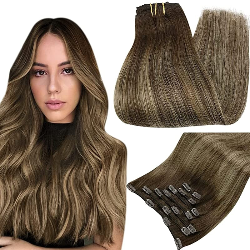 Clip In Human Hair Extensions Balayage Ombre Blonde Black Hairpins 7pcs 120g Double Weft 100% Machine Remy