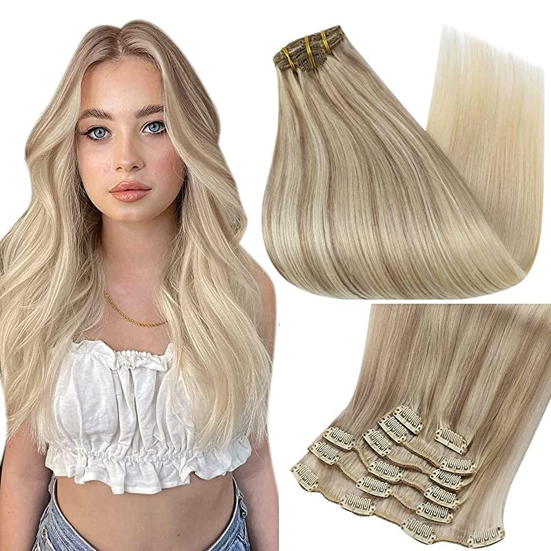 Clip In Human Hair Extensions Balayage Ombre Blonde Black Hairpins 7pcs 120g Double Weft 100% Machine Remy