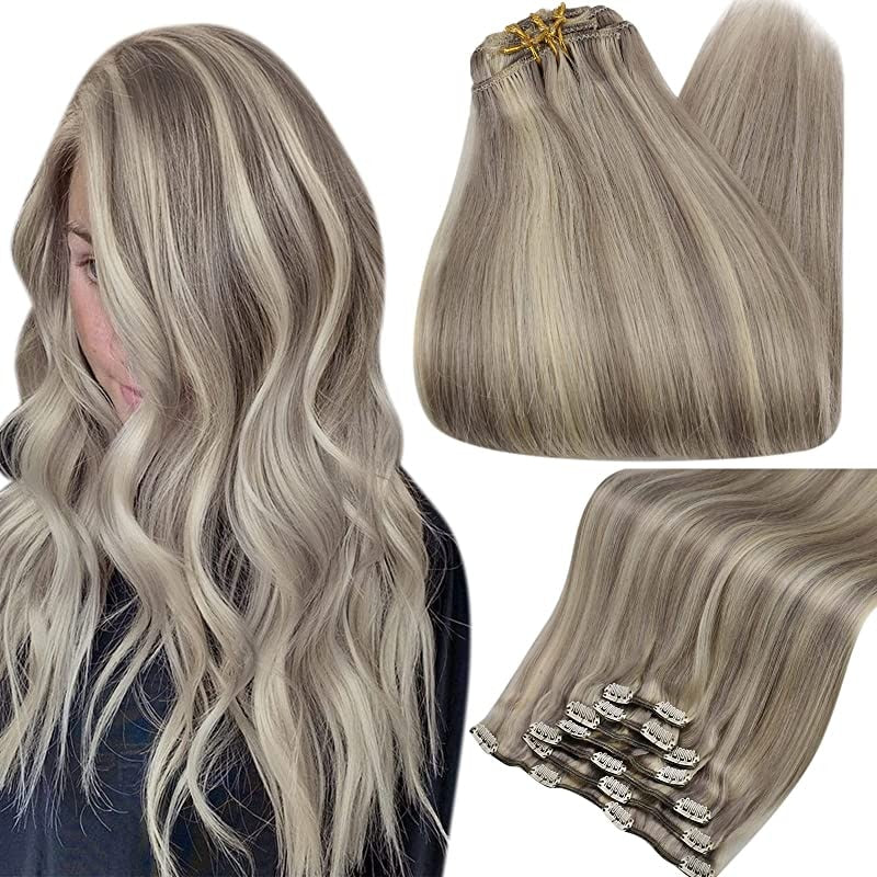 Clip In Human Hair Extensions Balayage Ombre Blonde Black Hairpins 7pcs 120g Double Weft 100% Machine Remy