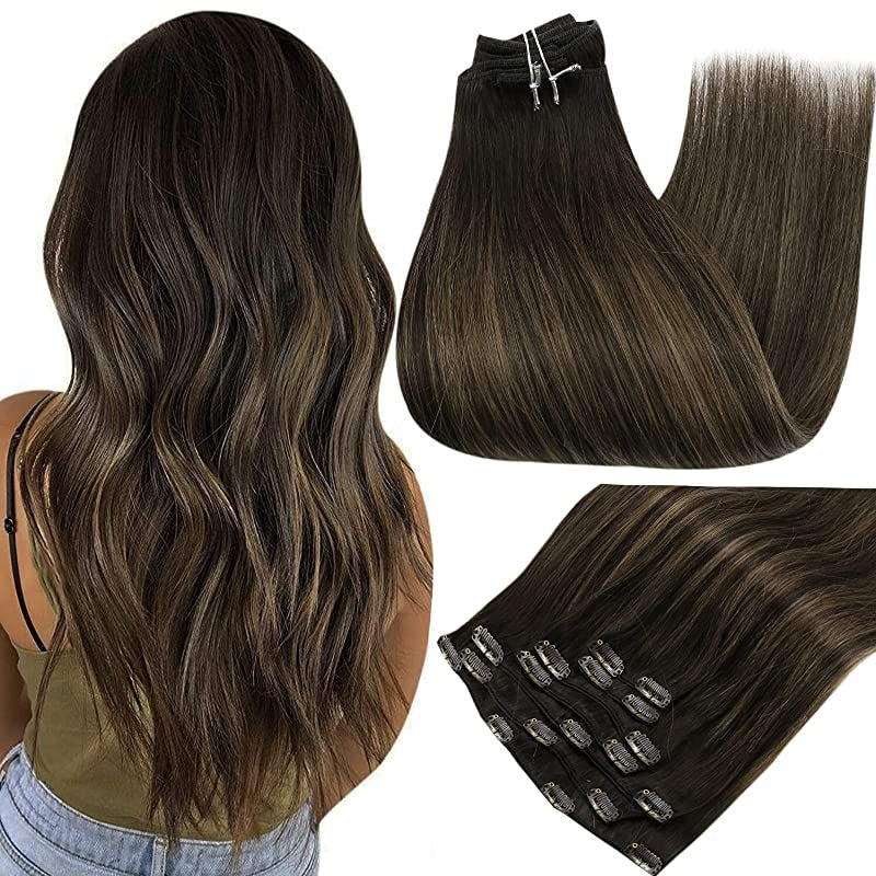 Clip In Human Hair Extensions Balayage Ombre Blonde Black Hairpins 7pcs 120g Double Weft 100% Machine Remy