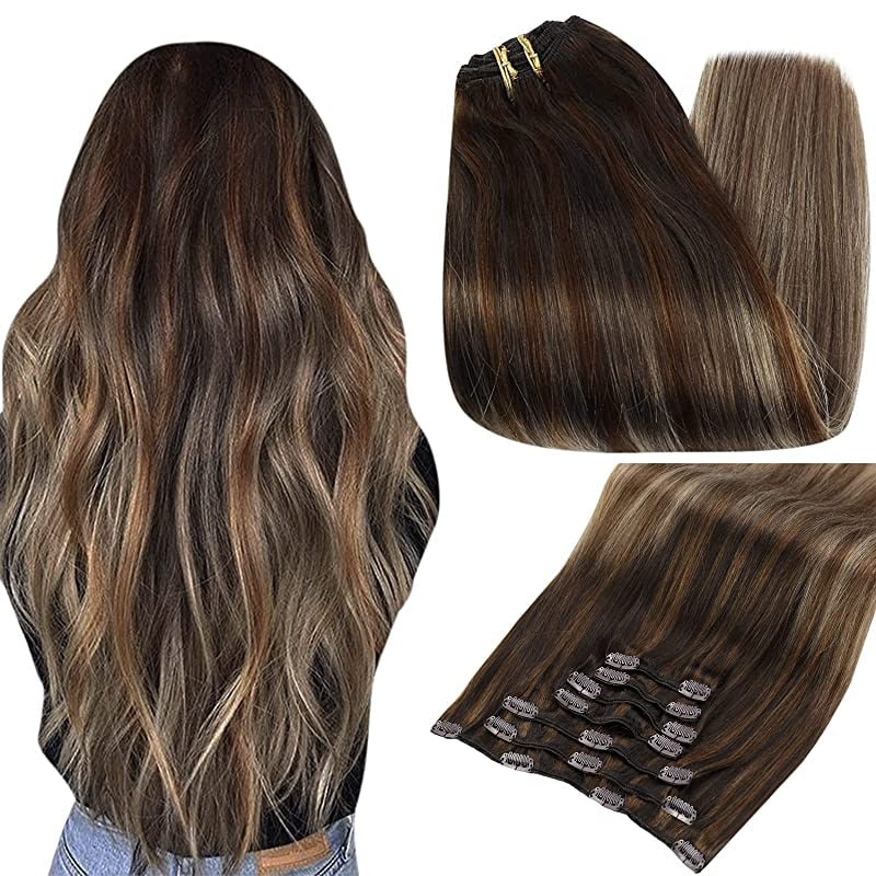 Clip In Human Hair Extensions Balayage Ombre Blonde Black Hairpins 7pcs 120g Double Weft 100% Machine Remy