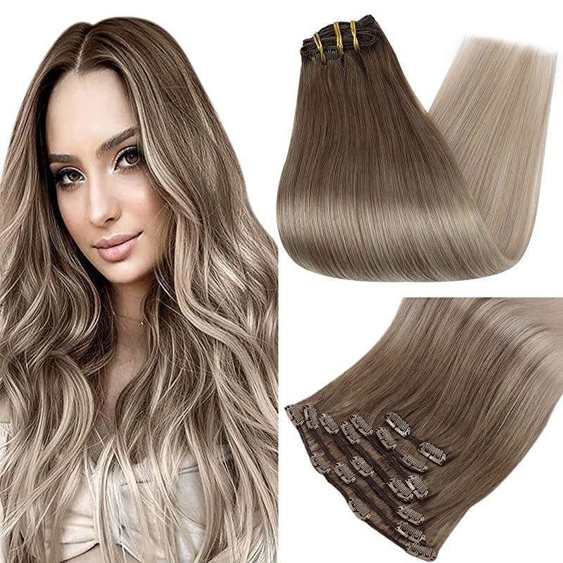 Clip In Human Hair Extensions Balayage Ombre Blonde Black Hairpins 7pcs 120g Double Weft 100% Machine Remy