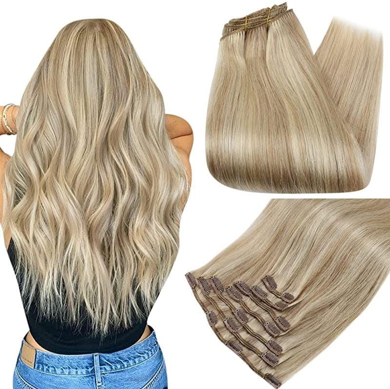 Clip In Human Hair Extensions Balayage Ombre Blonde Black Hairpins 7pcs 120g Double Weft 100% Machine Remy