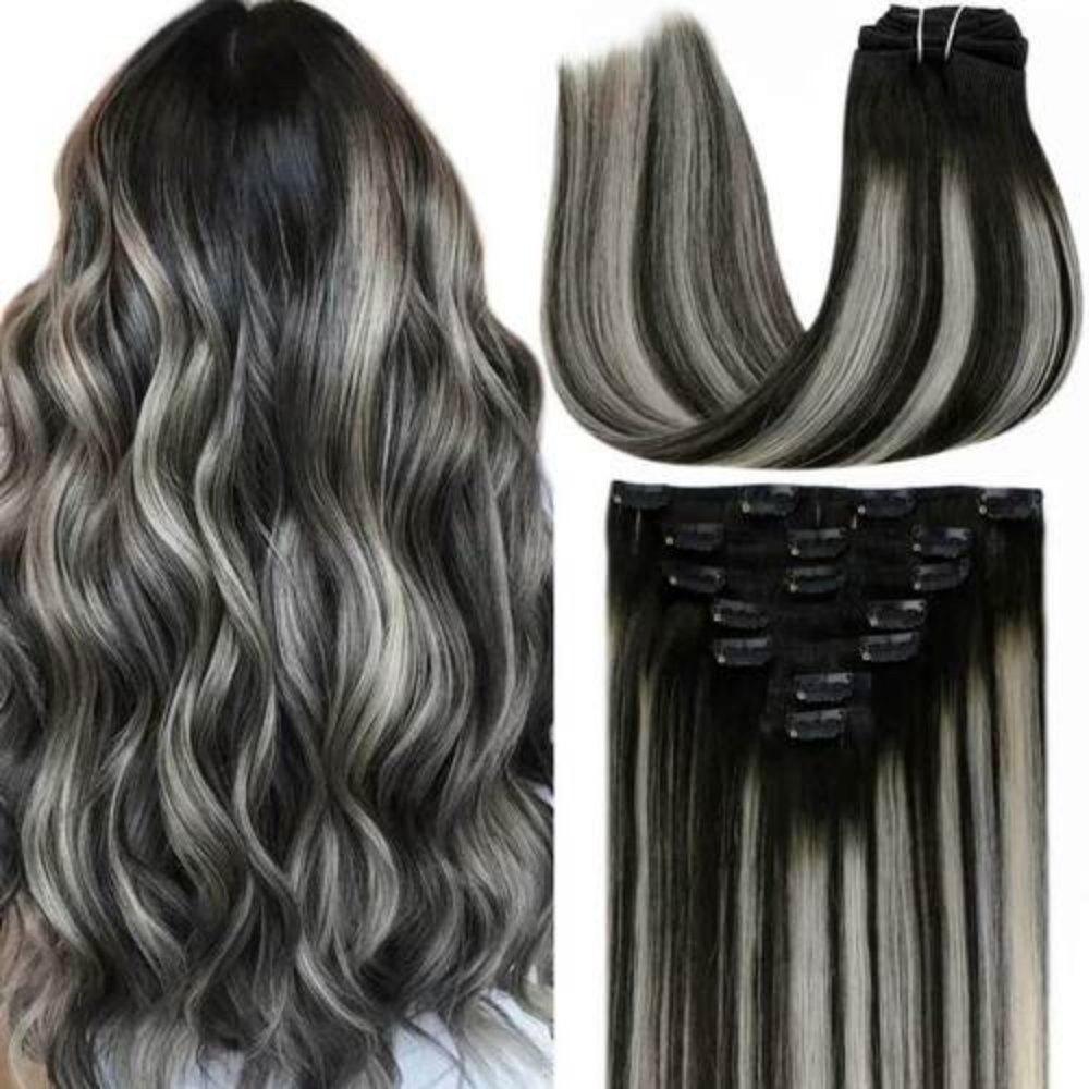 Clip In Human Hair Extensions Balayage Ombre Blonde Black Hairpins 7pcs 120g Double Weft 100% Machine Remy