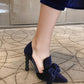 Pointed Toe Velvet Bow Heels
