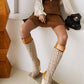 Paisley Pattern Super High Wedge Heel Knee-Length Boots Oversized Pointed Toe Zip Fabric Stitching Microfiber Shoes