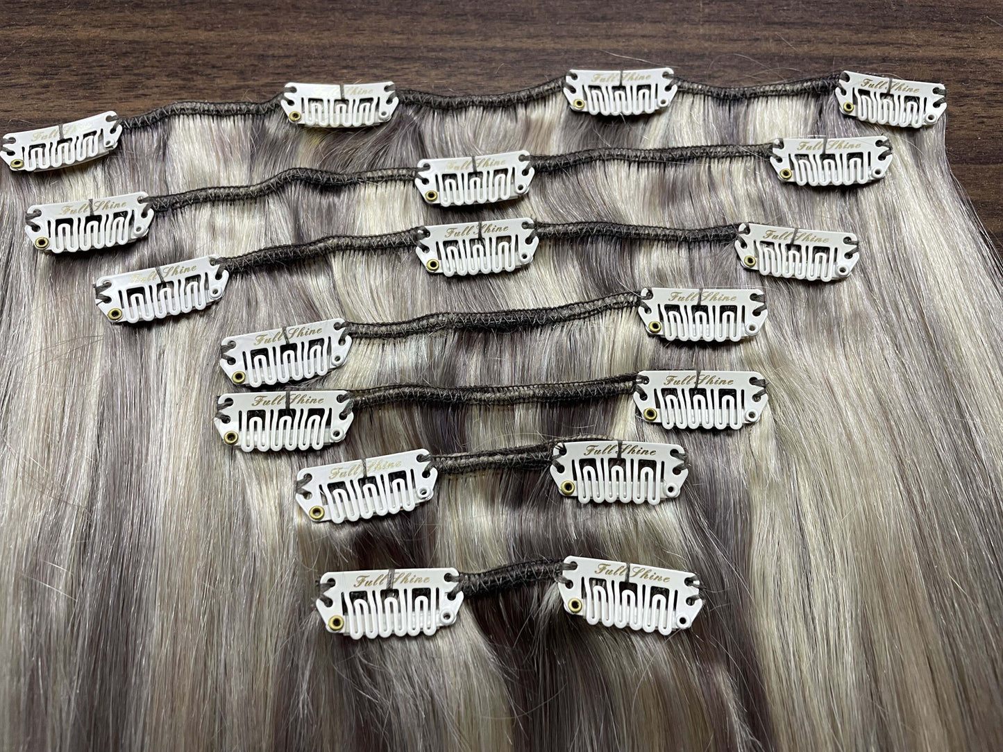 Clip In Human Hair Extensions Balayage Ombre Blonde Black Hairpins 7pcs 120g Double Weft 100% Machine Remy