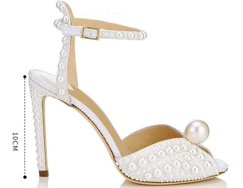 Pearls Studded Luxury Peep Toe Heels