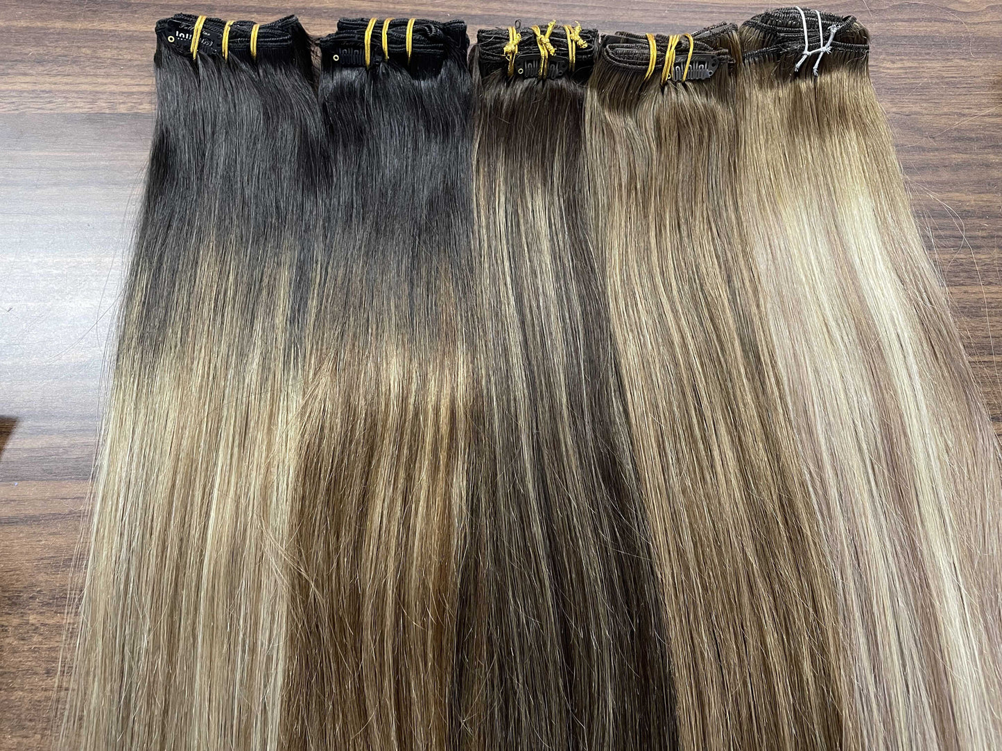 Clip In Human Hair Extensions Balayage Ombre Blonde Black Hairpins 7pcs 120g Double Weft 100% Machine Remy